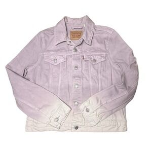 LEVIS Ombre‎ Jacket Denim Trucker Womens Medium Lavender Purple Dip Dye Ombre